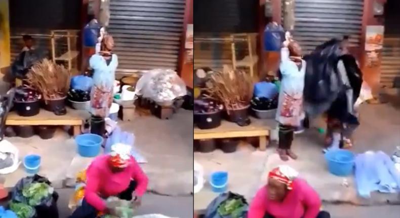 A lady accused of shoplifting was tied to an electricity pole at the Bantama market.