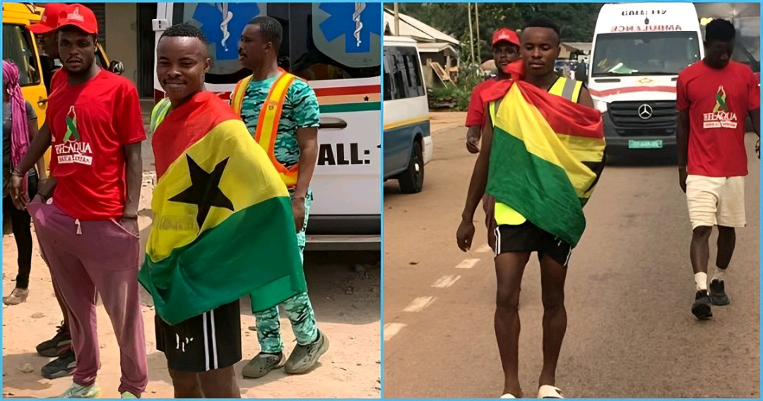 Young GH Man who embark on Walk-a-thon from Techiman to Accra successfully complete