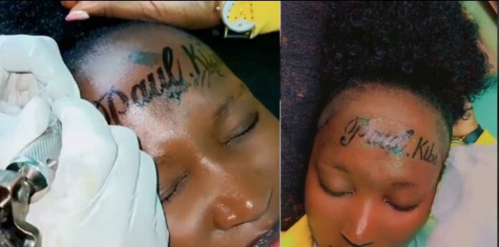 Too much love!! Young Lady tattoos her boyfriend’s name on her forehead