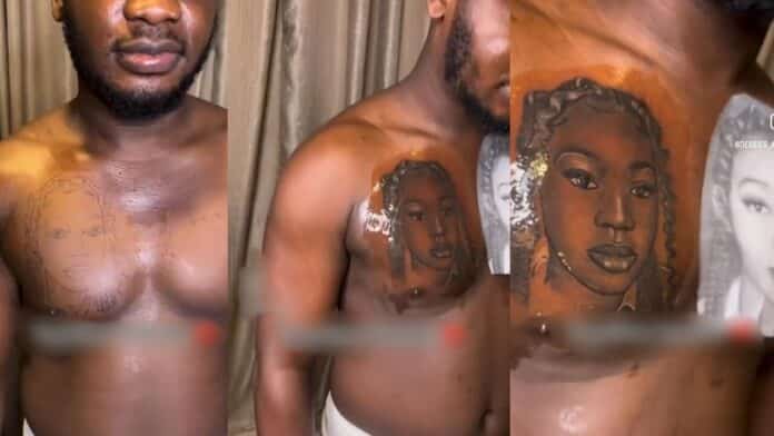 Guy goes viral for tattooing his girlfriend’s face on his chest