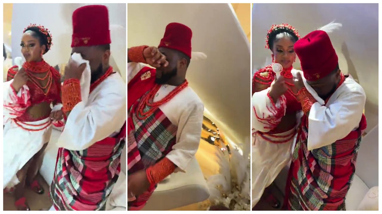 Love is beautiful!! Watch the moment Davido busted into tears during his wedding celebration